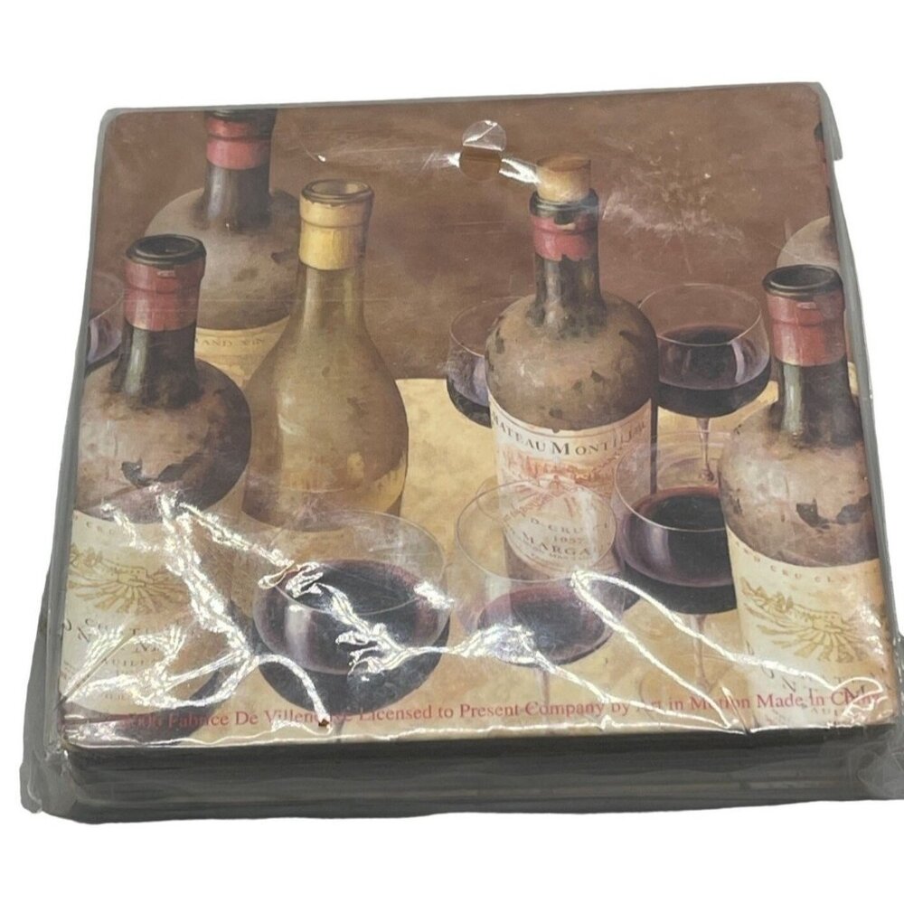 Art Motion Square paper coasters set of 8 pictures dusty wine bottles READ NEW